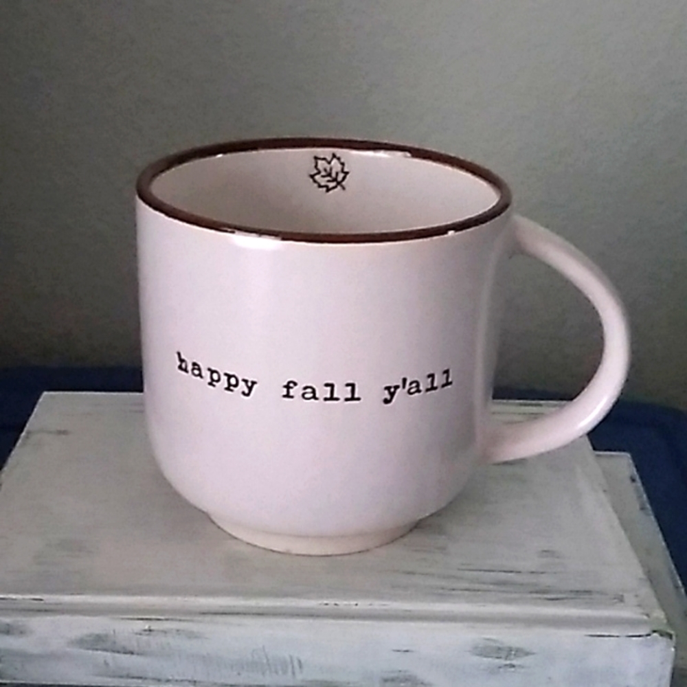 Market Finds 16oz. White/Brown "Happy Fall Y'all" Maple Leaf Coffee Mug - Picture 1 of 5